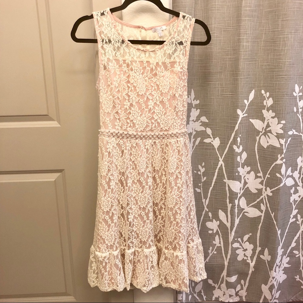 dELiA*s Lace Sweetheart Pearl Midi Dress Sz M